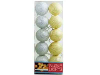 bulk buys GE089 - LED Yarn Ball String Lights - White & Beige Decor