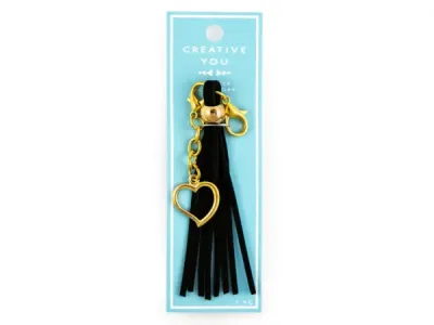 bulk buys CH289 - Chic Black Keychain Tassel with Heart Dangle