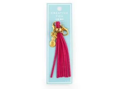 bulk buys CH287 - Vibrant Pink Keychain Tassel with Pineapple Charm