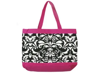 bulk buys BB782 - Stylish Pink & Black Damask Tote Bag for Every Occasion