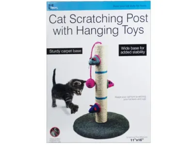 bulk buys DI607 - Deluxe Cat Scratching Post with Interactive Hanging Toys