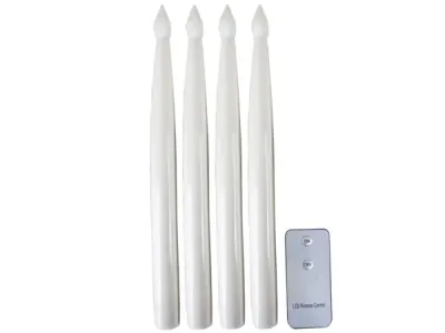Bulk Buys DC193 - Set of 4 Plastic LED Taper Candles with Remote Control