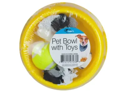 bulk buys DI588 - Interactive Dog Bowl with Attached Toy for Playtime Fun