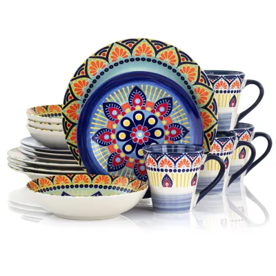 ELAMA ELM-ZEN-BLUE-MOZAIK - Elama Zen Blue Mozaik 16 Piece Luxurious Stoneware Dinnerwar