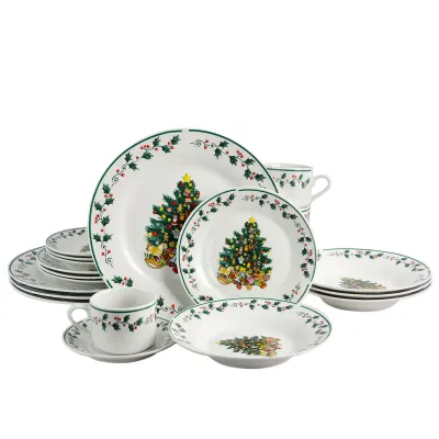 Gibson 108171.20 - Gibson Home Tree Trimming Dinnerware Set in Christmas Theme,