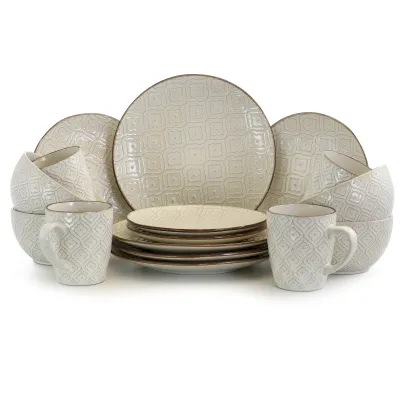ELAMA EL-WHITELILY - Elama White Lily 16 Piece Luxurious Stoneware Dinnerware wit