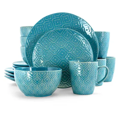 ELAMA EL-AQUALILY - Elama Aqua Lily 16 Piece Luxurious Stoneware Dinnerware with