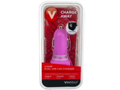 bulk buys EC378 - Vivitar 2.1 Amp Pink Dual Slot USB Car Charger