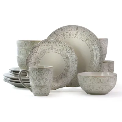 ELAMA EL-WHITELACE16 - Elama White Lace 16 Piece Luxurious Stoneware Dinnerware wit