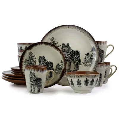 ELAMA EL-MAJESTICWOLF16 - Elama Majestic Wolf 16 Piece Luxurious Stoneware Dinnerware 