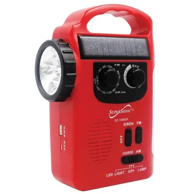 SUPERCOM SC-1095ER - 5-Way Emergency Solar Hand Crank Radio Flashlight