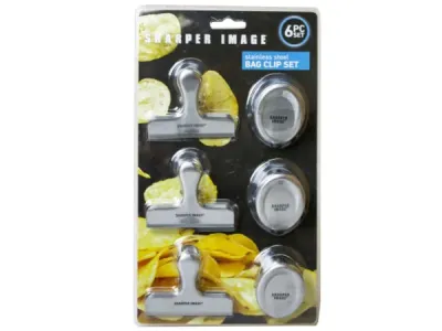 bulk buys FD271 - Stainless Steel Assorted Bag Clips - Set of 6