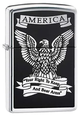 Zippo 28290 - Zippo High Polish Chrome Second Amendment Eagle Lighter