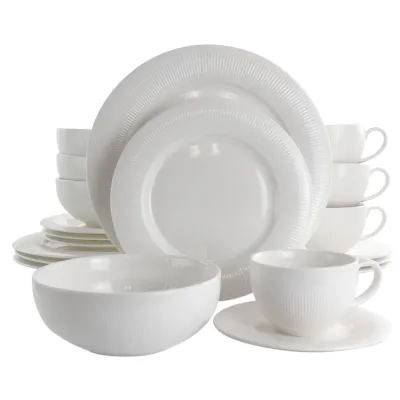 ELAMA EL-PALLENE - Elama Pallene 20-Piece White Porcelain Cup & Saucer Set