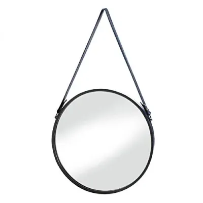 Accent Plus 10018489 - Hanging Mirror With Faux Leather Strap