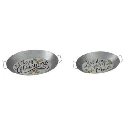 Home Locomotion 12010985 - Galvanized Christmas Tray Set Of 2