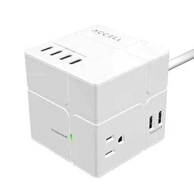 Accell D080B-047F - Accell Surge Protector with USB and 6ft Cord - White