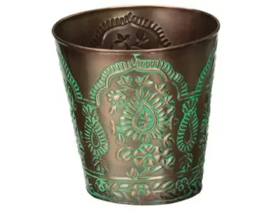 bulk buys HL375 - Decorative 4-Inch Tapered Metal Planter - Paisley Design