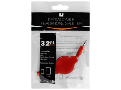 bulk buys EC422 - Portable Retractable 3.5mm Headphone Splitter - Red