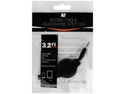 bulk buys EC420 - Portable Retractable 3.5mm Headphone Splitter Cable