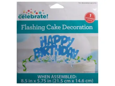 bulk buys PC914 - Flashing Blue Happy Birthday Cake Decoration