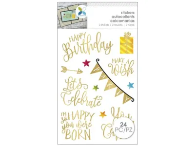 bulk buys CH392 - Gold Foil Birthday Phrase Stickers - 24 Pack