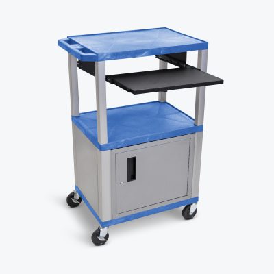 Luxor WTPS42BUC4E-N - Luxor Tuffy Blue 42 3 Shelf Cart W Black Pullout Shelf & Nic