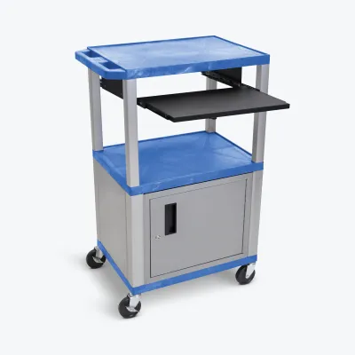 Luxor WTPS42BUC4E-N - Luxor Tuffy Blue 42 3-Shelf Cart with Pullout Shelf