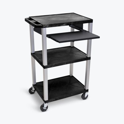 Luxor WTPS42E-N - Luxor Tuffy Black 42 3 Shelf Cart W Black Pullout Shelf & Ni