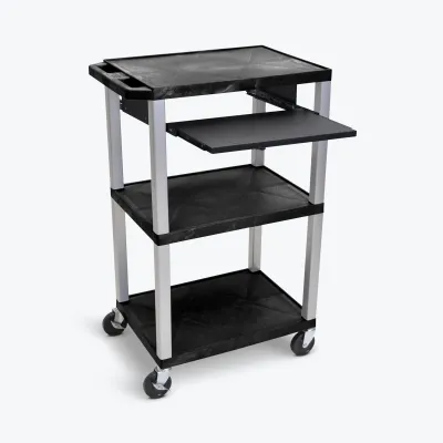 Luxor WTPS42E-N - Luxor Tuffy Black 42 3-Shelf Cart with Electric Power