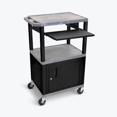 Luxor WTPS42GYC2E-B - Luxor Tuffy Gray 42 3 Shelf Cart W Black Pullout Shelf ,Cabi