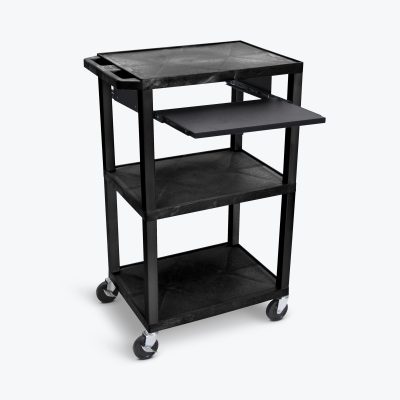 Luxor WTPS42E-B - Luxor Tuffy Black 42 3 Shelf Cart W Black Pullout Shelf , Bl