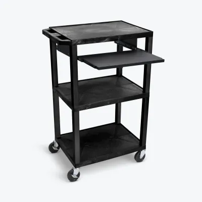 Luxor WTPS42E-B - Luxor Tuffy 42 3-Shelf AV Cart with Pullout Tray