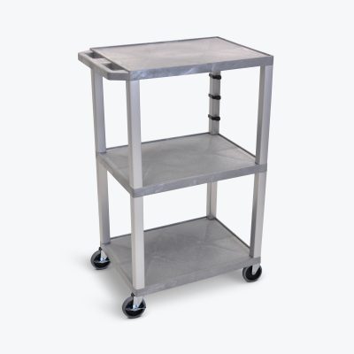 Luxor WT42GYE-N - Luxor Gray Tuffy 3 Shelf 42 AV Cart w Nickel Legs & Electric