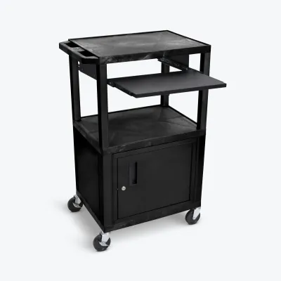 Luxor WTPS42C2E-B - Luxor Tuffy Black 42 3-Shelf AV Cart with Pullout Tray