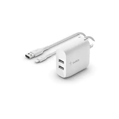 Belkin WCD001DQ1MWH - Dual USB A Wall Charger with 1M Lightning Cable - 24W