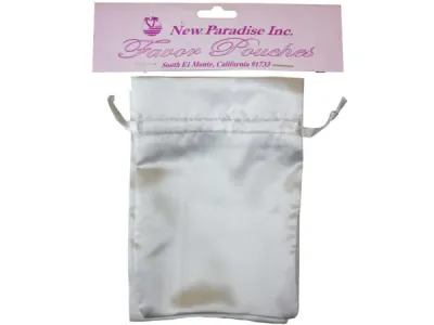 Bulk Buys AF653 - Set of 6 Satin White Drawstring Pouches - 4x6