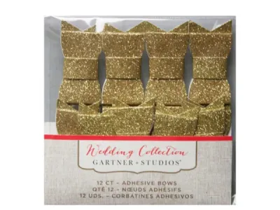 Bulk Buys PC903 - 12-Pack Gold Glitter Adhesive Gift Bows for Crafting