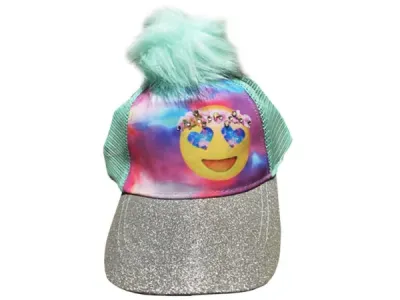 bulk buys SC716 - Light Up Happy Emoji Tween Pom Pom Cap