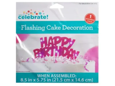 bulk buys PC913 - Pink Flashing Happy Birthday Cake Decoration