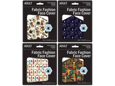 bulk buys MO168 - Beer & Wine Theme Adult Washable Face Masks - 4 Pack