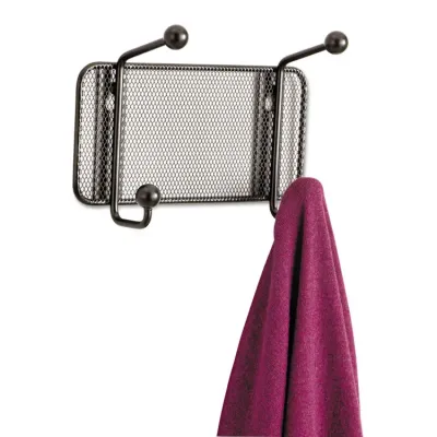 SAFCO PRODUCTS SAF 6402BL - Safco Onyx Mesh 3-Hook Garment Wall Rack - 3 Hooks - for Gar