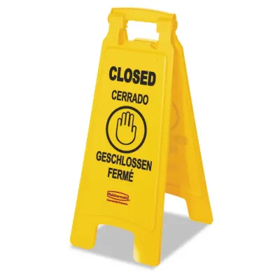 Rubbermaid RCP 611278YW - Rubbermaid Commercial Closed Multi-Lingual Floor Sign - 1 Ea