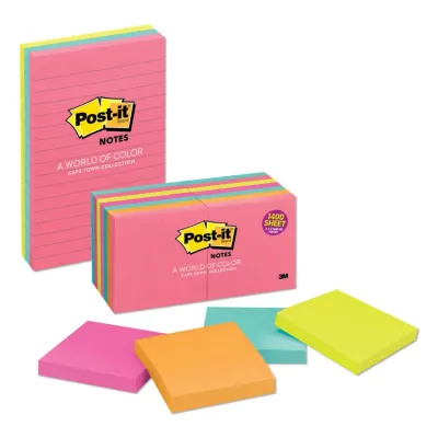 3M MMM 6355AN - Post-it Notes Lined Notepads - Cape Town Color Collection - 