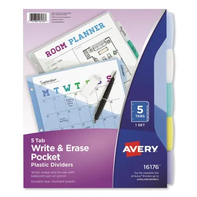 Avery Dennison AVE 16177 - Avery Write & Erase Durable Dividers with Pockets, 8-tab, Mu