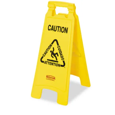 Rubbermaid RCP 611200YW - Rubbermaid Commercial Multi-Lingual Caution Floor Sign - 1 E