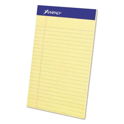AMPAD 20-204 - Perforated Canary Writing Pads, 5x8, Narrow Rule, 12 Pack