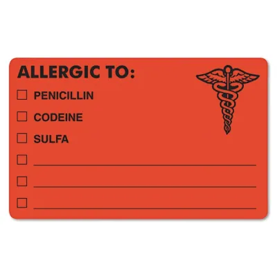 TABBIES TAB 40562 - Tabbies Allergic To: Medical Wrap Labels - 3 x 1 Length - Re