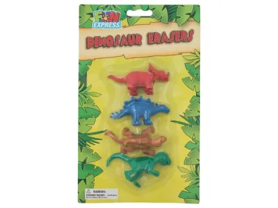 bulk buys FB792 - Colorful Dinosaur Erasers - 4 Pack for Creative Learning