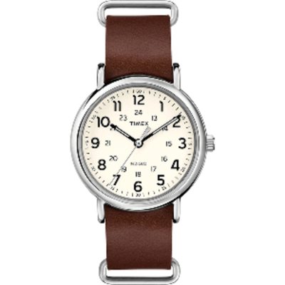 Timex T2P495JV - <p><strong>Weekender&reg; Slip-Thru - Brown Leather Strap<st